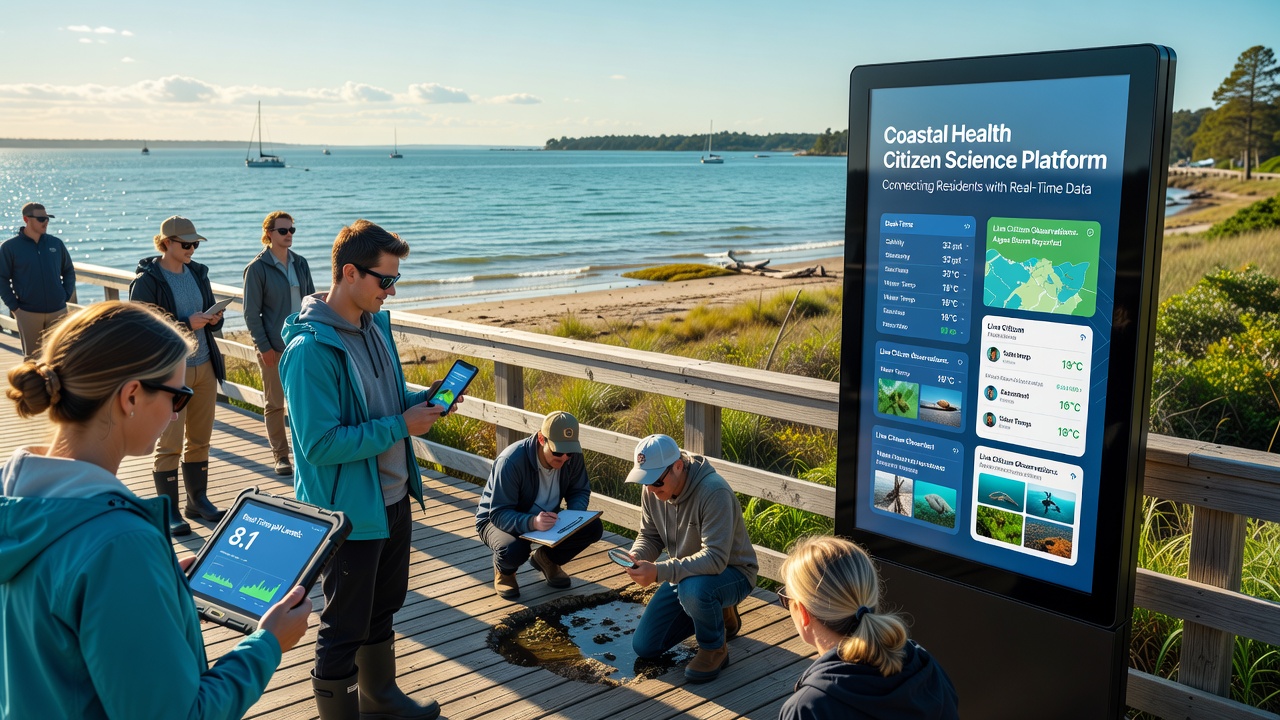 Network of coastal sensors and buoys transmitting live ecosystem metrics to community dashboards